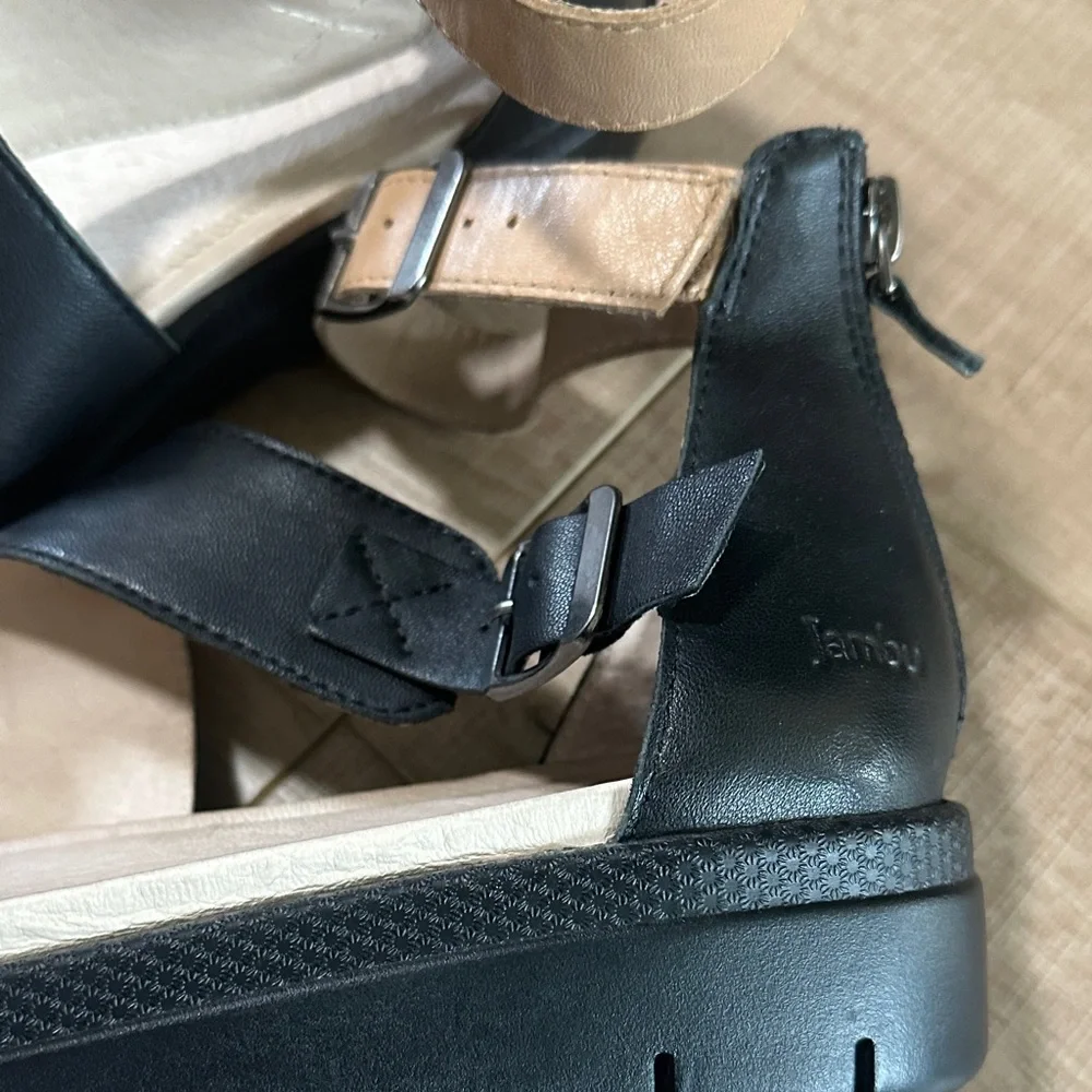 Jambu Black and Tan Strappy Ankle-Buckle Sandals - Picture 8 of 14